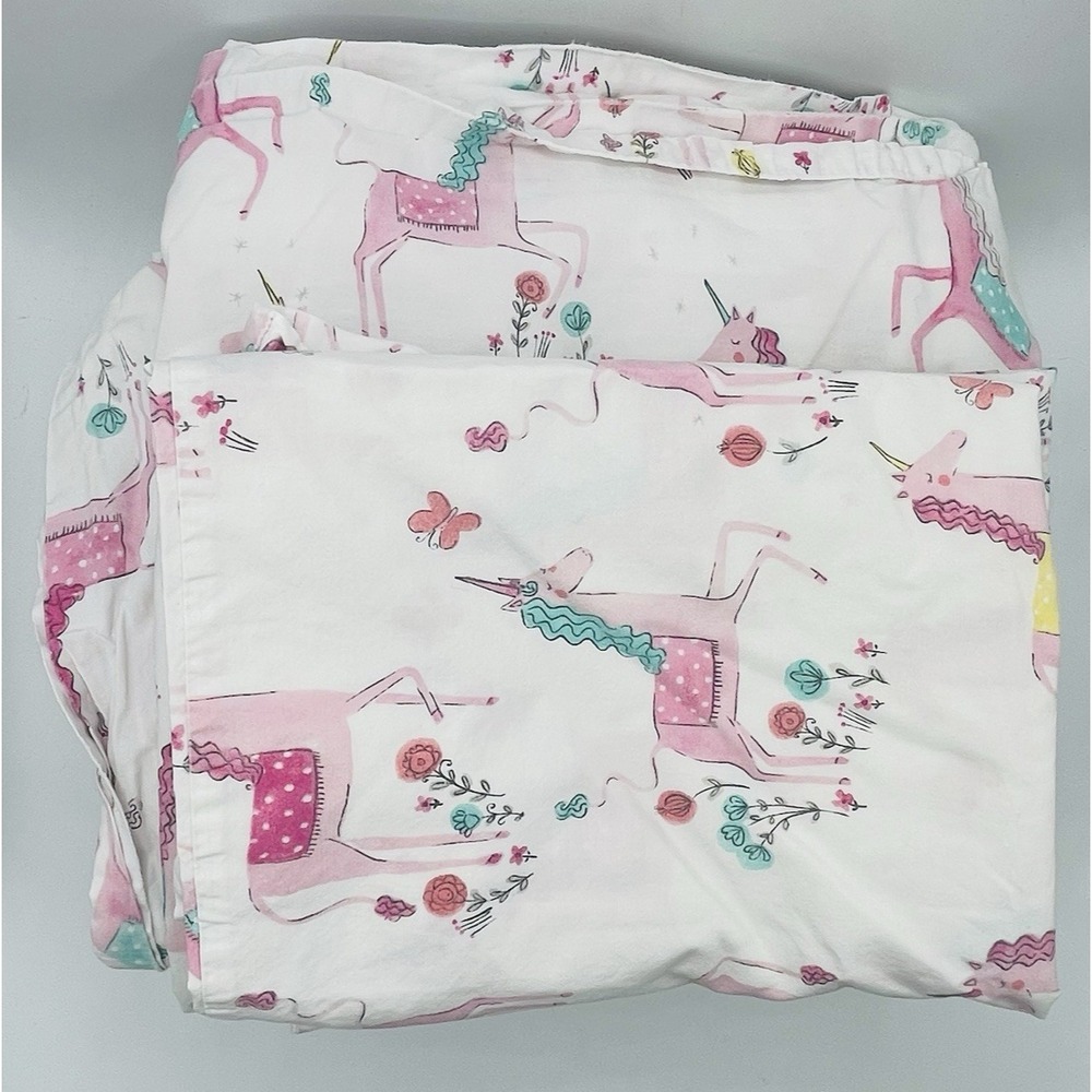 4pc POTTERY BARN KIDS Queen MAGICAL UNICORN ORGANIC SHEET SET FLANNEL See photos - Picture 9 of 12